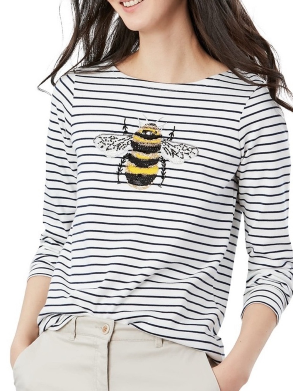 Joules Harbour Striped Bee Embroidered Top Shirt